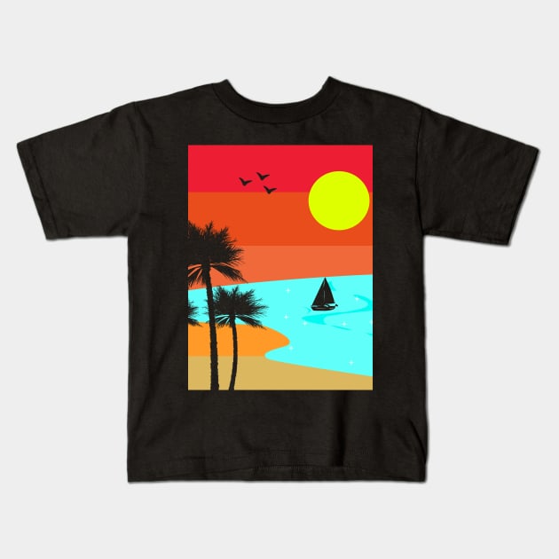 Cool Minimalistic Beach Retro Sunset Design Kids T-Shirt by vnteees1